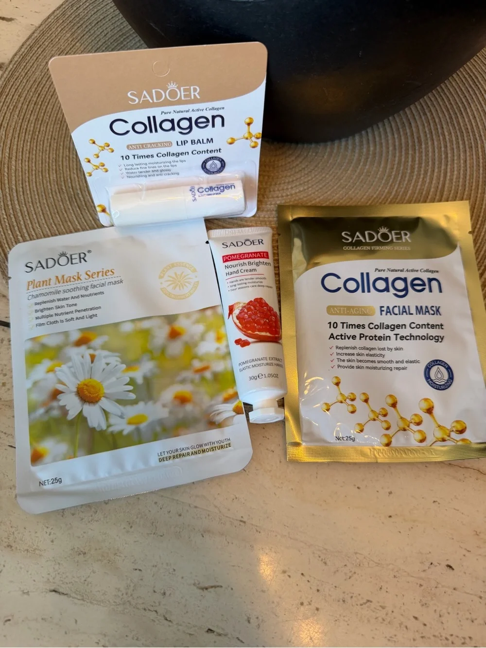 Sadoer Korean Skincare Collagen Facial Mask & Lip Balm Set with Hand Cream